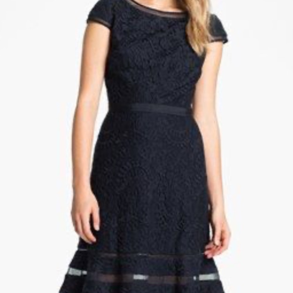 Adrianna Papell Elegant Navy Lace Dress